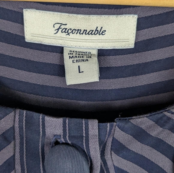 Faconnable Cotton Long Sleeve Purple And Blue Cotton Tonal Stripe Bib Tunic L - Picture 5 of 8